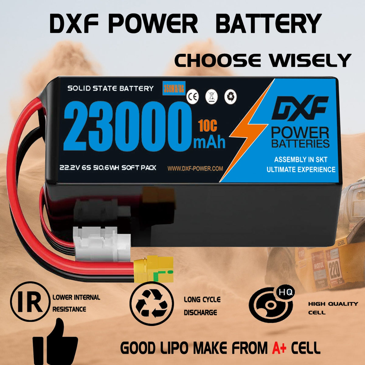 DXF 6S 22.2V 23000mAh 10C Soft Case LiPo Battery with 8AWG Wire for UAVs & Drones (1-6 Pack)
