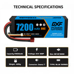 DXF BLUE Series 3S 11.1V 7200mAh 80C Hardcase LiPo Battery with Deans/T-Plug & 10AWG Wire (1-6 Pack)