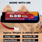 DXF 1S 3.8V 530mAh 90C LiPo Battery for FPV Micro Drones (PH2.0 / JST / XT30 / SM / XT60 / EC5 / XT90 Options)