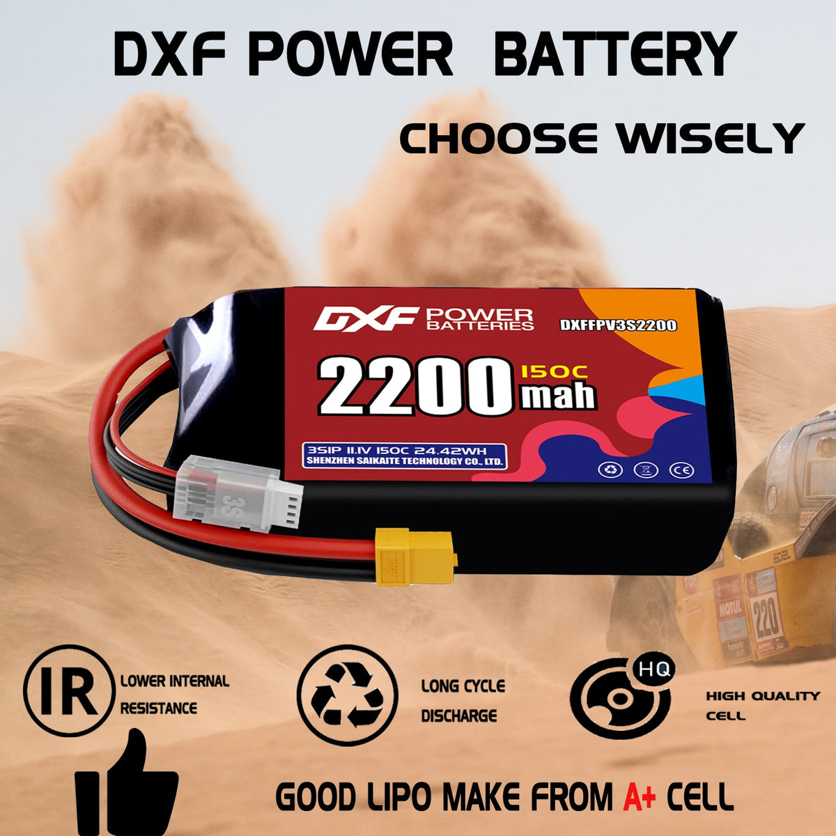 DXF 3S 11.1V 2200mAh 150C LiPo Battery for FPV Micro Drones (PH2.0 / JST / XT30 / SM / XT60 / EC5 / XT90 Options)