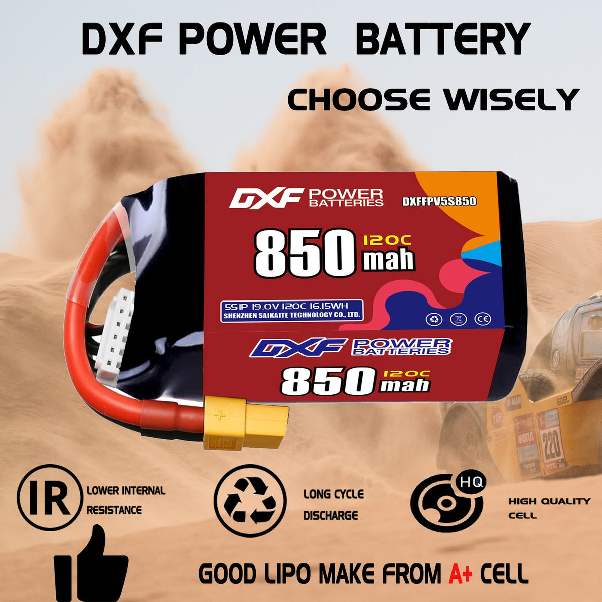 DXF 5S 19.0V 850mAh 120C LiPo Battery for FPV Micro Drones (PH2.0 / JST / XT30 / SM / XT60 / EC5 / XT90 Options)