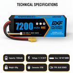 DXF BLUE Series 3S 11.1V 7200mAh 80C Hardcase LiPo Battery with EC5 Plug for 1/8 1/10 RC Car Truck (1-6 Pack)
