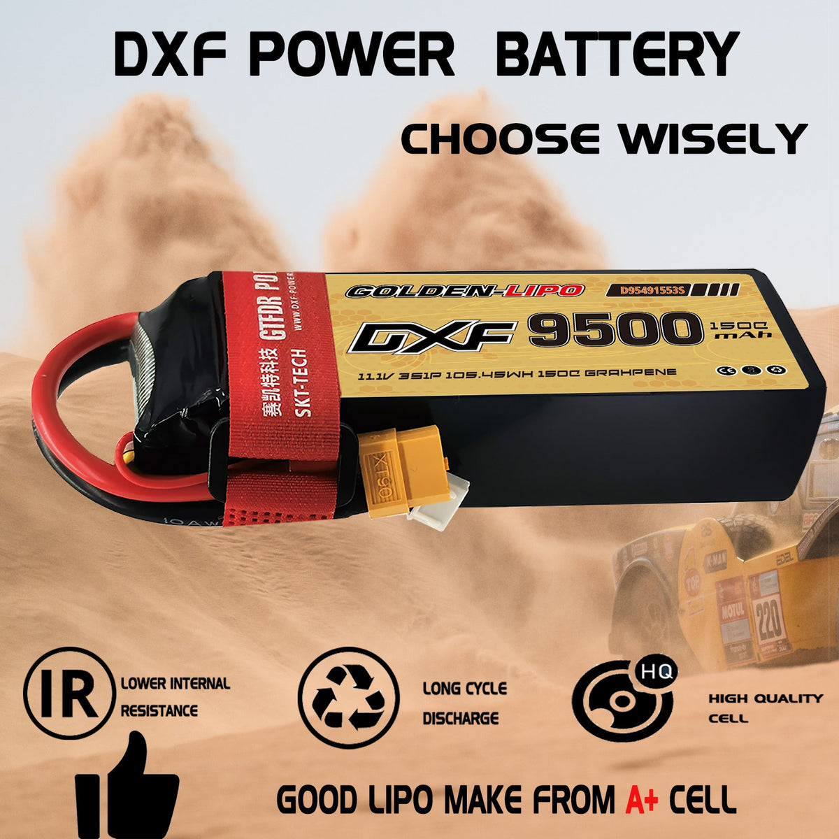 DXF LiPo Battery 3S 11.1V 9500mAh 150C Graphene Softcase with EC5 / T / TRX / XT60 / XT90 / XT150 / Q8s Plug for RC 1/8 1/10 Buggy Truck Car Off-Road Drone