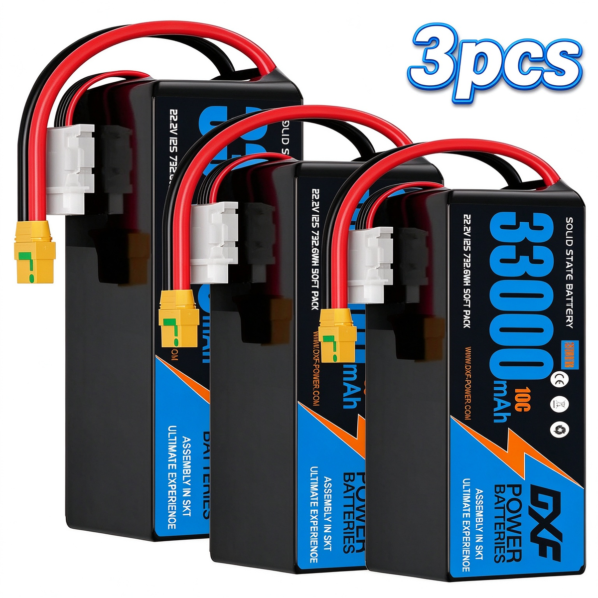 DXF 6S 22.2V 33000mAh 10C Soft Case LiPo Battery with 8AWG Wire for Toy Cars, Boats, UAVs & Drones (1-6 Pack)