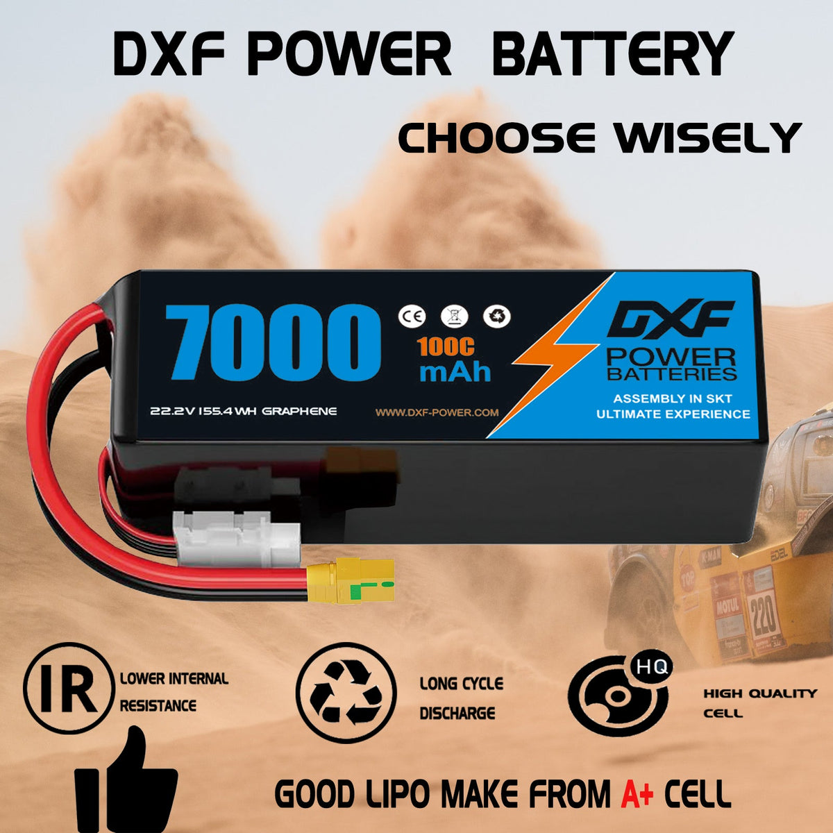 DXF Lipo Battery 6S 22.2V 7000mAh 100C Graphene Softcase with EC5 / T / TRX / XT60 / XT90 / XT150 / Q8s Plug for RC 1/8 1/10 Buggy Truck Car Off-Road Drone