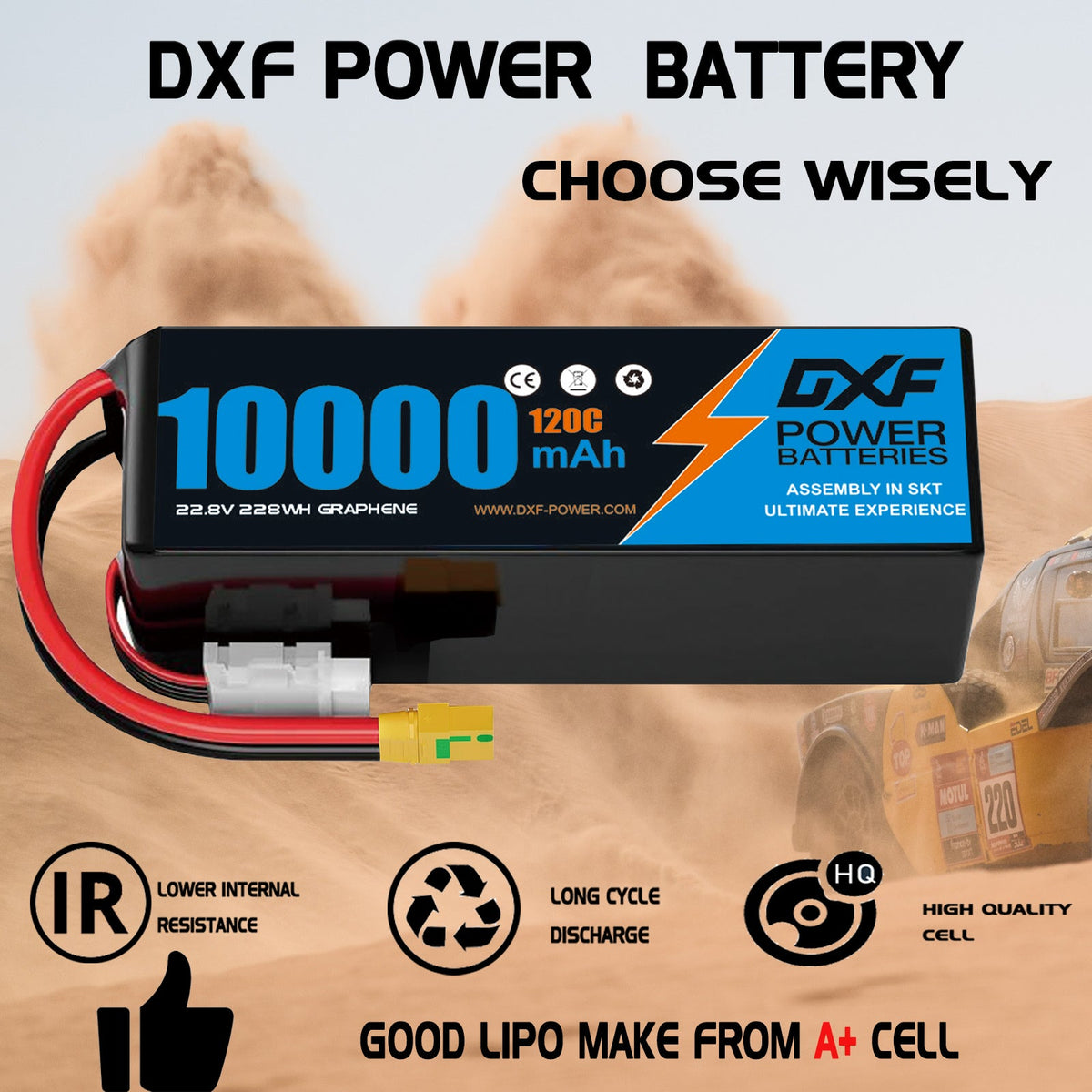 DXF 6S 22.8V 10000mAh 120C Soft Case LiHV Battery with 8AWG Wire for Toy Cars, Boats, UAVs & Drones (1-6 Pack)