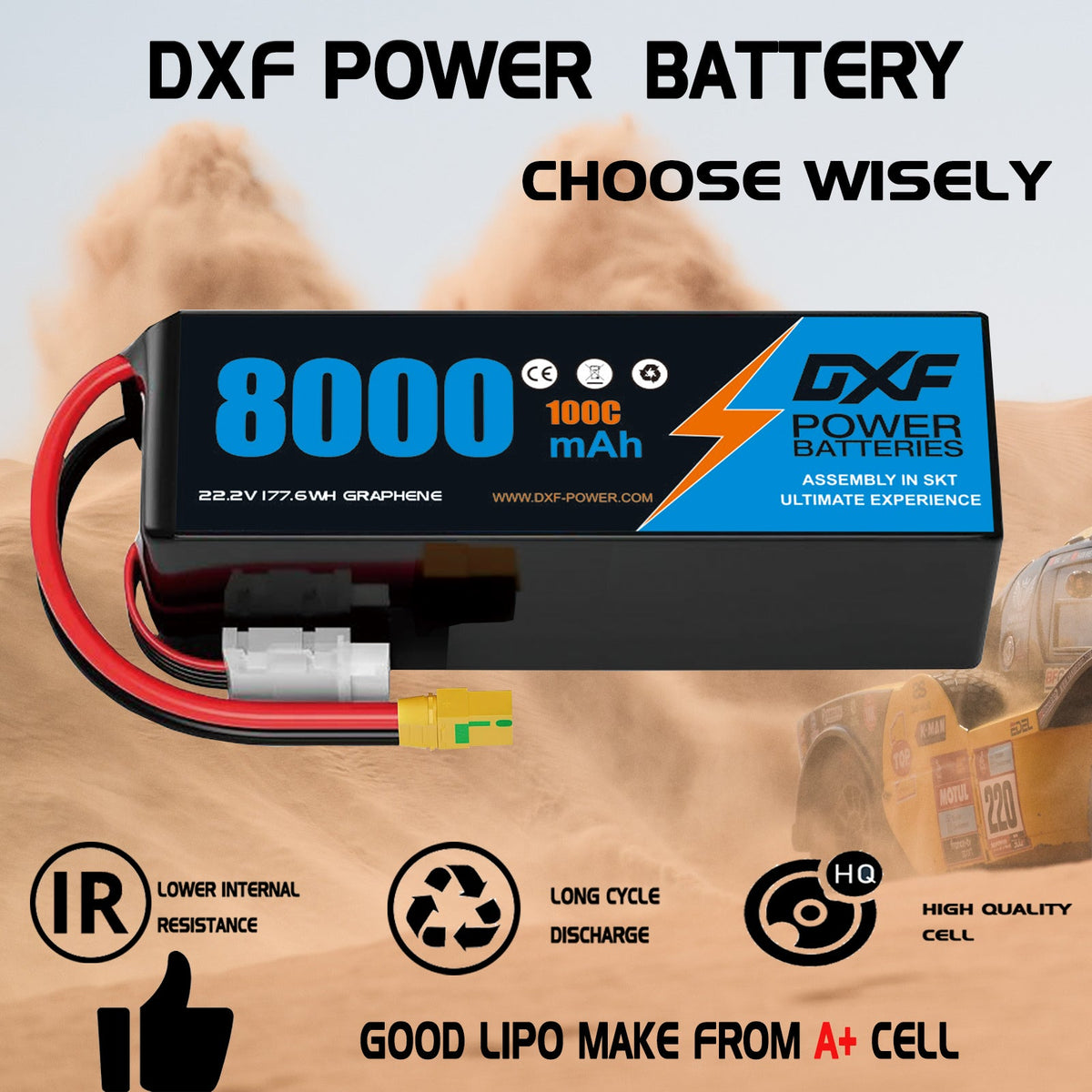 DXF LiPo Battery 6S 22.2V 8000mAh 100C Graphene Softcase Gold with EC5 / T / TRX / XT60 / XT90 / XT150 / Q8s Plug for RC 1/8 1/10 Buggy Truck Car Off-Road Drone