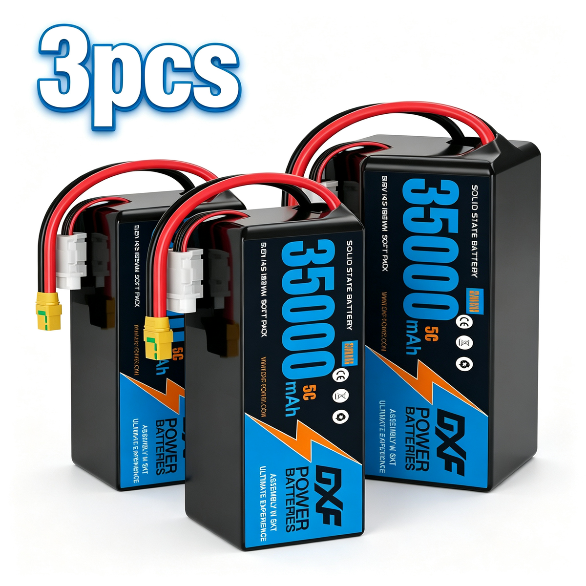 DXF SEMI-SOLID 14S 51.8V 35000mAh 5C Soft Case LiPo Battery with 8AWG Wire for UAVs & Drones (1-6 Pack)