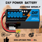 DXF SEMI-SOLID 12S 44.4V 50000mAh 5C Soft Case LiPo Battery with 8AWG Wire for Toy Cars, Boats, UAVs & Drones (1-6 Pack)
