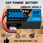 DXF SEMI-SOLID 12S 44.4V 30000mAh 5C Soft Case LiPo Battery with 8AWG Wire for Toy Cars, Boats, UAVs & Drones (1-6 Pack)