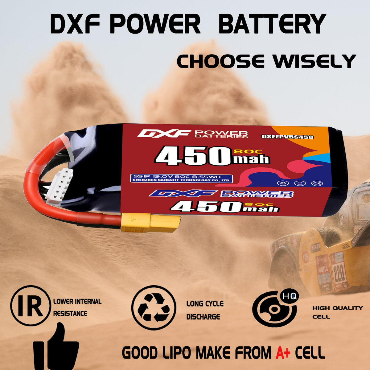 DXF LiPo Battery 5S HV 19.0V 450mAh 80C with PH2.0 / JST / XT30 / SM / XT60 / EC5 / XT90 for FPV Drone Whoop Micro Racing