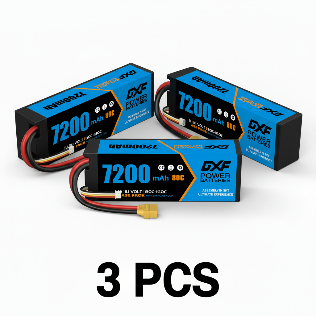 DXF 3S 11.1V 7200mAh 80C Hardcase LiPo Battery with 10AWG XT90 for 1/8 1/10 RC Cars, Trucks, Buggies (1-6 Pack Available)