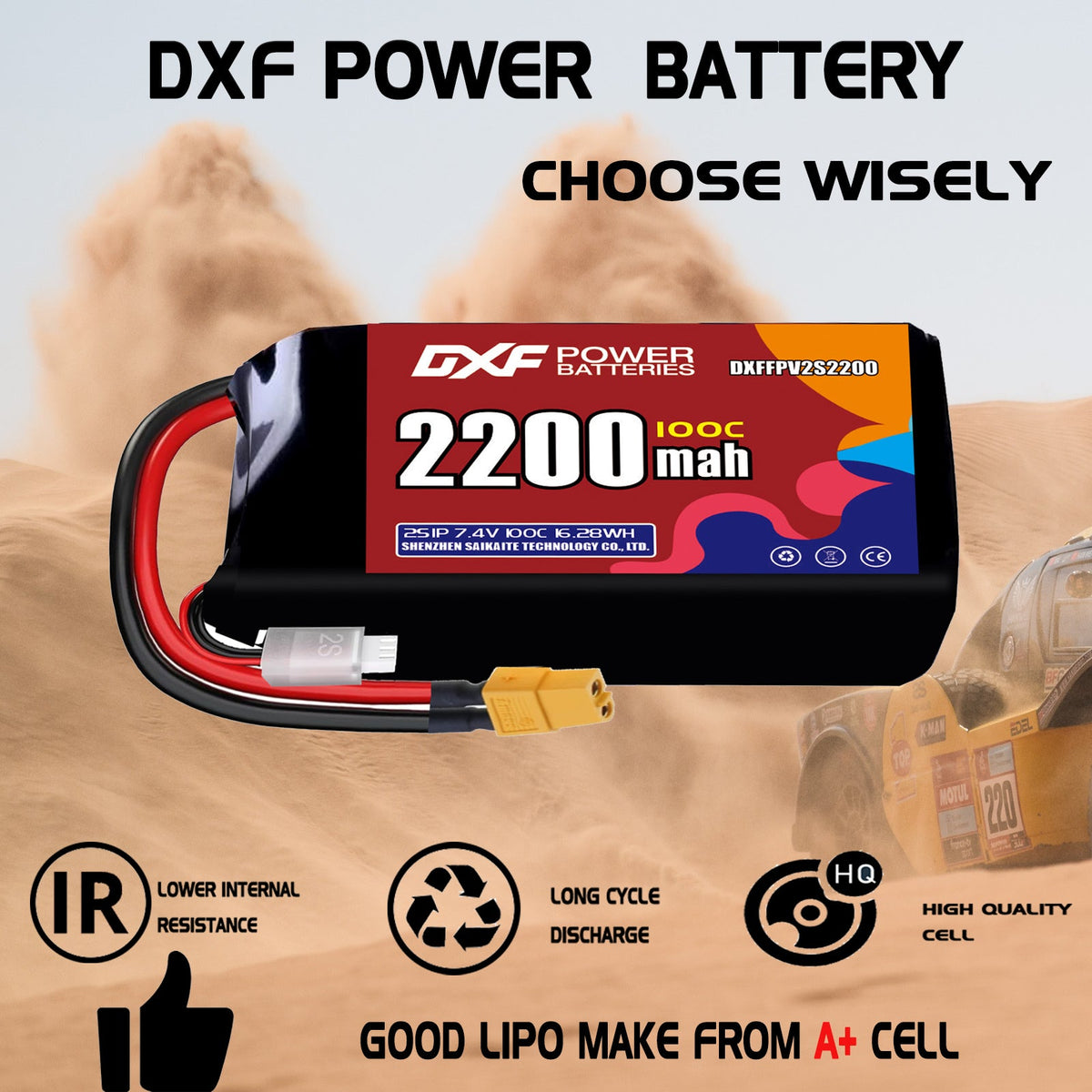 DXF 2S 7.4V 2200mAh 100C LiPo Battery for FPV Micro Drones (PH2.0 / JST / XT30 / SM / XT60 / EC5 / XT90 Options)