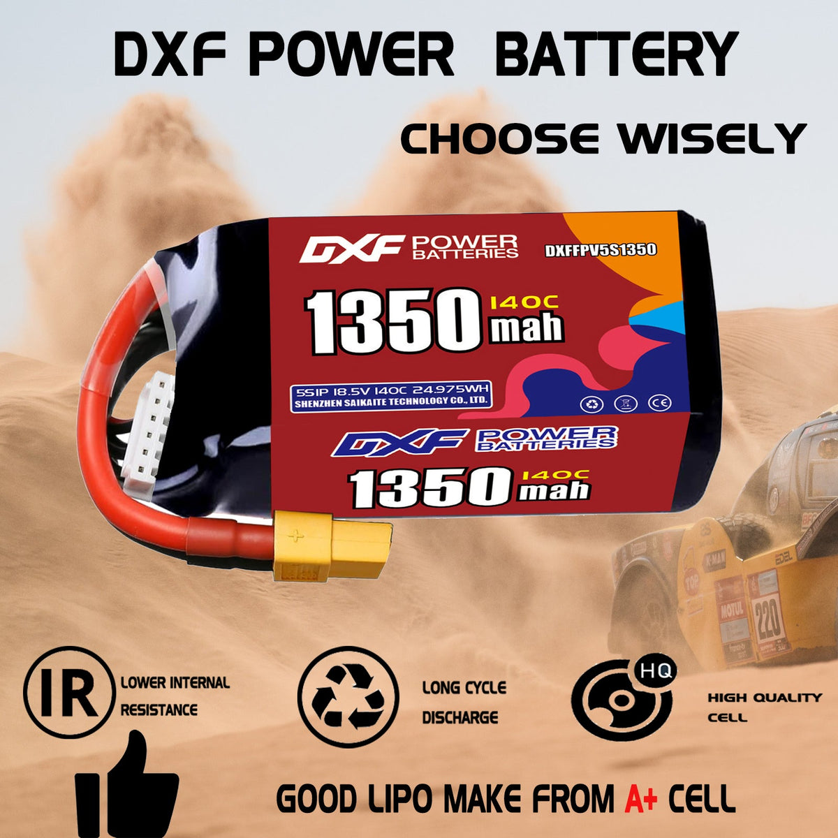 DXF 5S 18.5V 1350mAh 140C LiPo Battery for FPV Micro Drones (PH2.0 / JST / XT30 / SM / XT60 / EC5 / XT90 Options)