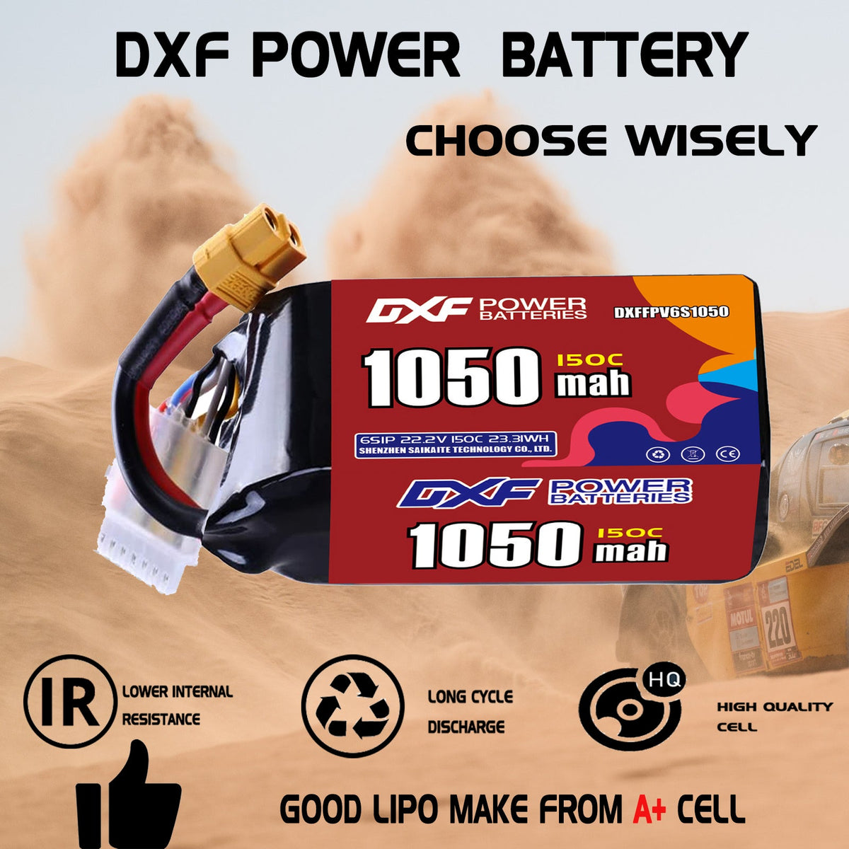 DXF 6S 22.2V 1400mAh 150C LiPo Battery for FPV Micro Drones (PH2.0 / JST / XT30 / SM / XT60 / EC5 / XT90 Options)