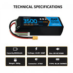 DXF 4S 14.8V 3500mAh 100C Graphene Softcase LiPo Battery with XT60 & 12AWG Wire for RC Cars, Boats & Aircraft Models (1-6 Pack)