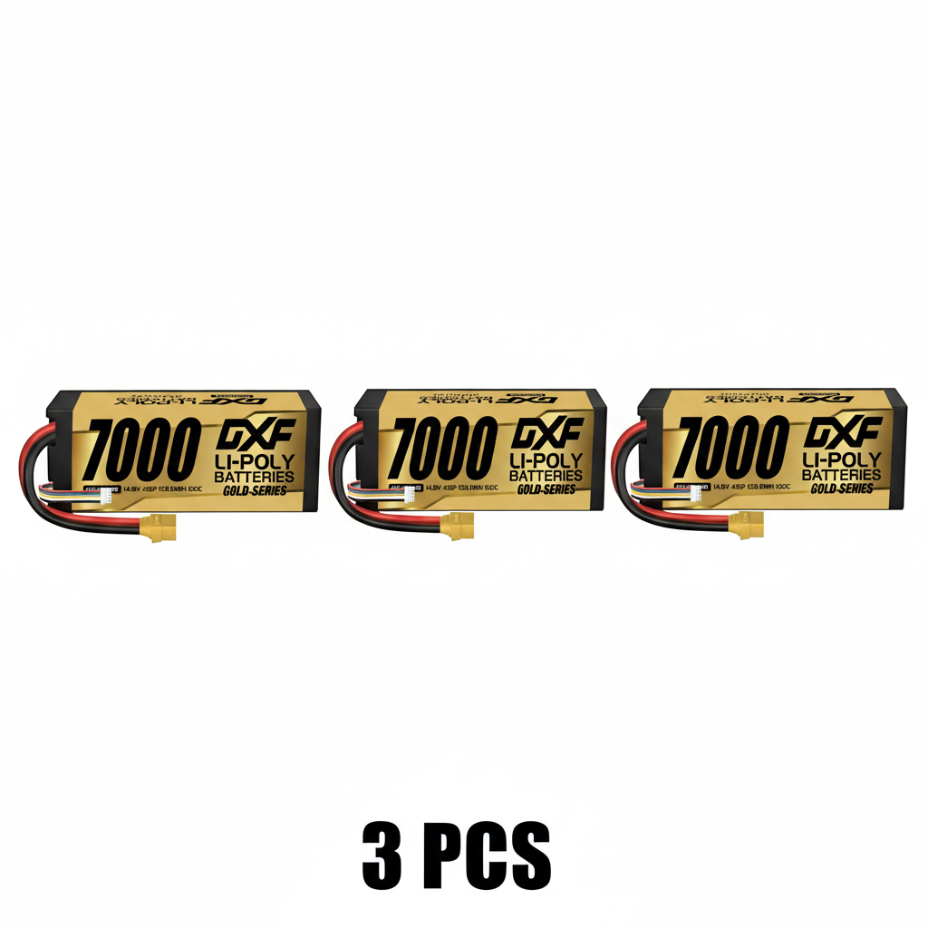 DXF 4S 14.8V 7000mAh 100C Hardcase LiPo Battery with 10AWG XT90 for 1/8 1/10 RC Cars, Trucks, Buggies (1/2 Pack Available)