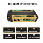 DXF LiPo Battery 2S2P HV 7.6V 6300mAh 130C Graphene NGP Plus Gold Version with 5mm Bullet / EC5 / T / TRX / XT60 / XT90 / XT150 / Q8s Plug for RC 1/10 1/8 Scale Car Racing