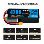 DXF 6S 22.2V 4200mAh 100C Graphene Soft Case LiPo Battery with XT60 Plug for 1/8 1/10 RC Cars, Trucks, Buggies & Drones (Multi-Pack Options)