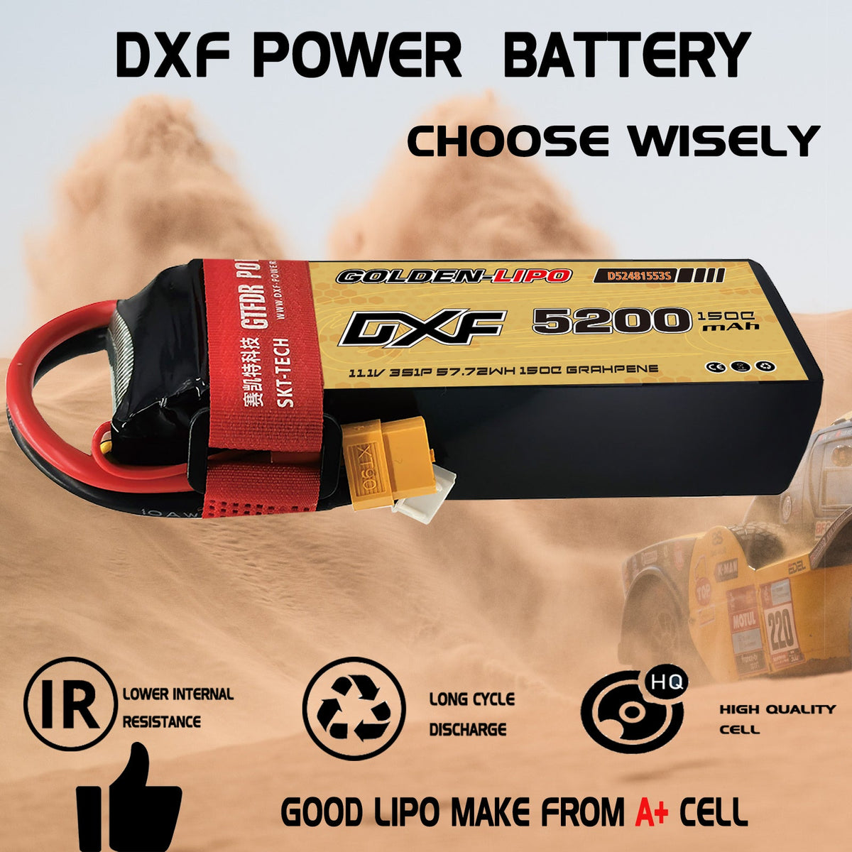 DXF Lipo Battery 3S 11.1V 5200mAh 150C Graphene Softcase with EC5 / T / TRX / XT60 / XT90 / XT150 / Q8s Plug for RC 1/8 1/10 Buggy Truck Car Off-Road Drone