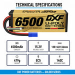 DXF LiPo Battery 4S HV 15.2V 6500mAh 140C Graphene Hardcase Gold with EC5 / T / TRX / XT60 / XT90 / XT150 / Q8s Plug for RC 1/8 1/10 Buggy Truck Car Off-Road Drone