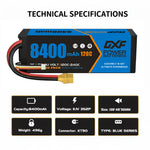 DXF BLUE Series 3S 11.1V 8400mAh 120C Graphene Hardcase LiPo Battery with 10AWG XT90 Plug for RC Car Truck (1-6 Pack)