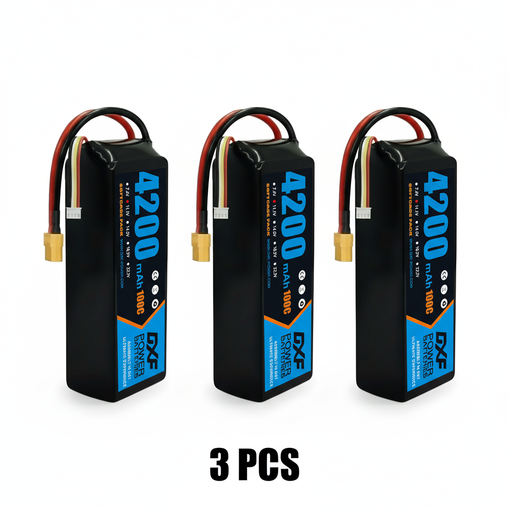 DXF 3S 11.1V 4200mAh 100C Softcase LiPo Battery with XT60 & 12AWG Wire for RC Boats, Cars, Toy Cars & Aircraft Models FPV (1-6 Pack)