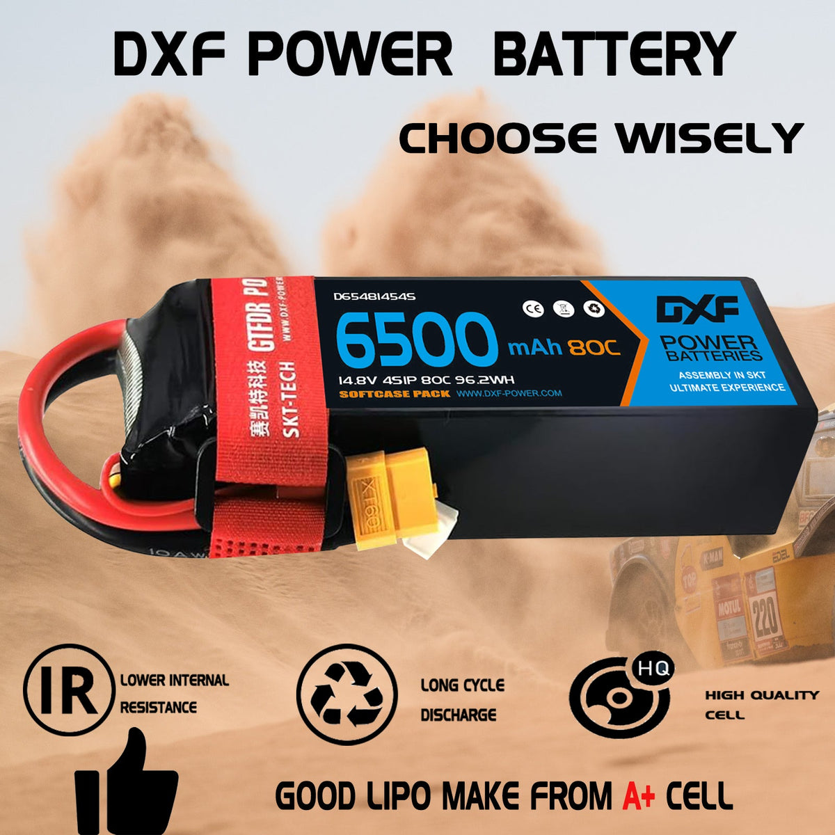 DXF Lipo Battery 4S 14.8V 6500mAh 80C Graphene Softcase with EC5 / T / TRX / XT60 / XT90 / XT150 / Q8s Plug for RC 1/8 1/10 Buggy Truck Car Off-Road Drone