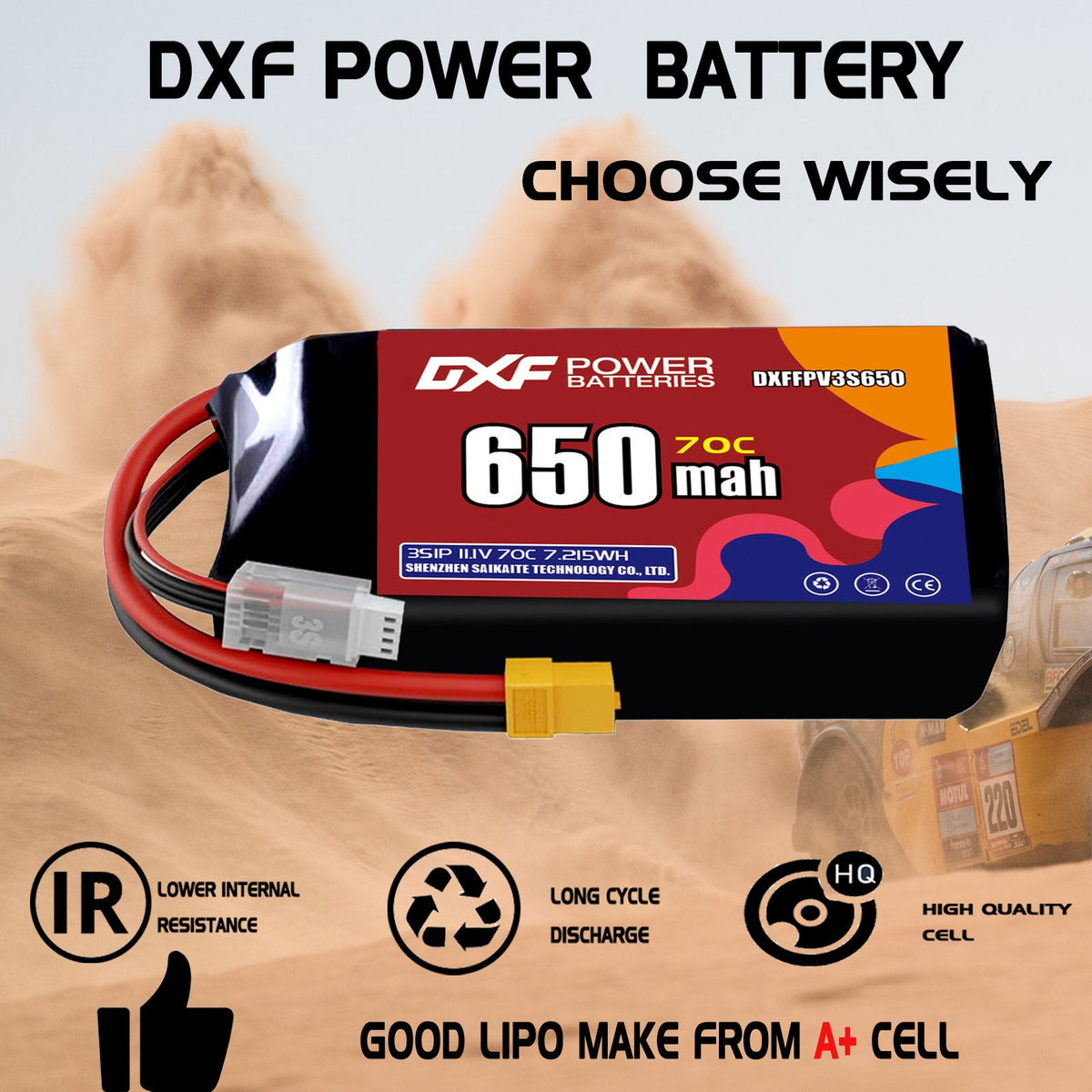 DXF LiPo Battery 3S 11.1V 650mAh 70C with PH2.0 / JST / XT30 / SM / XT60 / EC5 / XT90 for FPV Drone Whoop Micro Racing