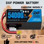 DXF SEMI-SOLID 14S 51.8V 54000mAh 5C Soft Case LiPo Battery with 8AWG Wire for Toy Cars, Boats, UAVs & Drones (1-6 Pack)