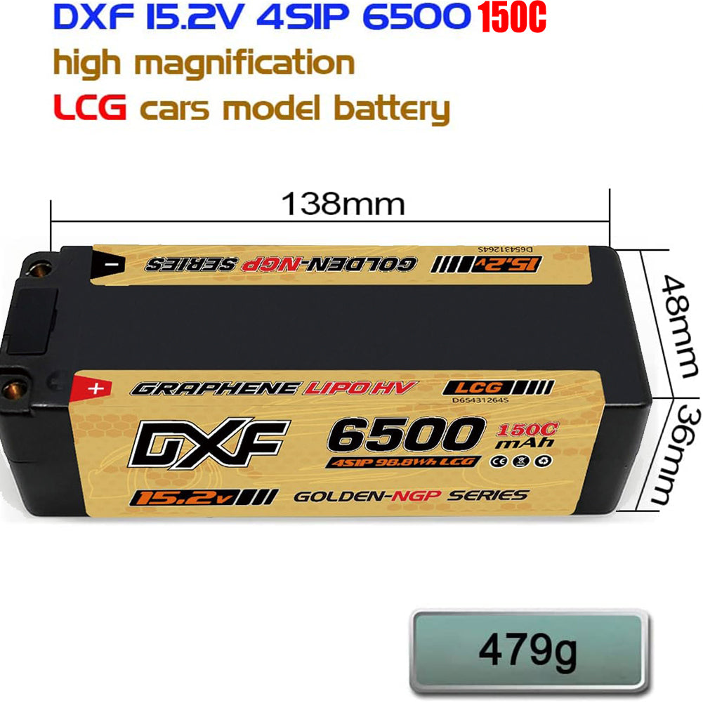 DXF GOLDEN-NGP 4S HV 15.2V 6500mAh 150C Graphene LCG Hardcase LiPo with 5mm to XT90 & 10AWG Wire (1-6 Pack)
