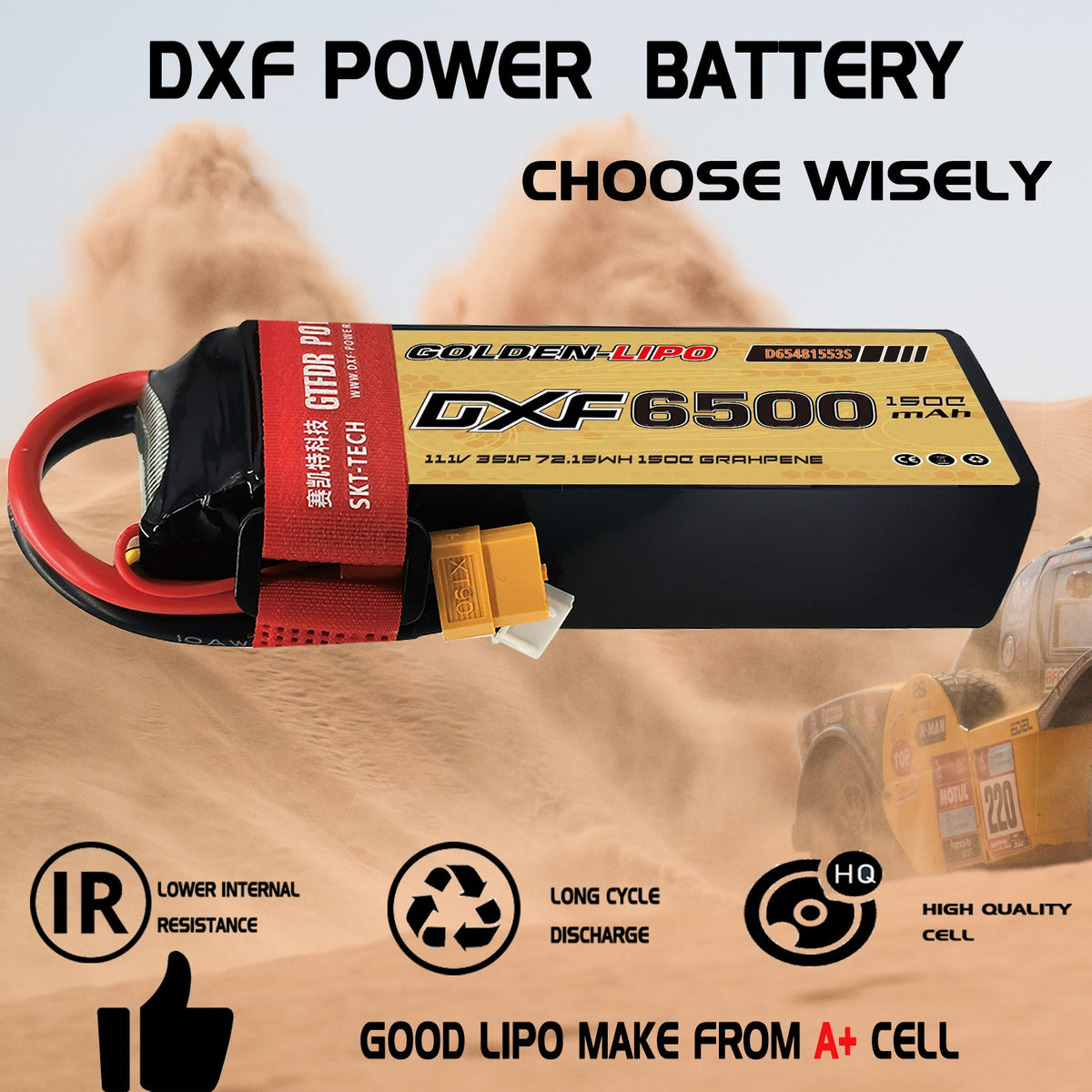 DXF Lipo Battery 3S 11.1V 6500mAh 150C Graphene Softcase with EC5 / T / TRX / XT60 / XT90 / XT150 / Q8s Plug for RC 1/8 1/10 Buggy Truck Car Off-Road Drone