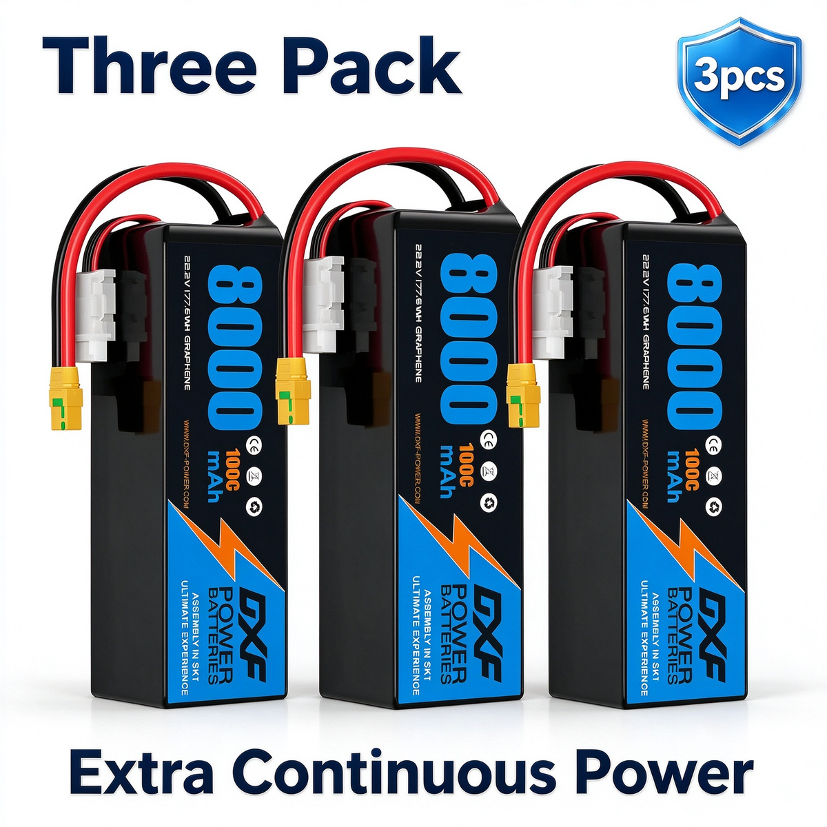 DXF 6S 22.2V 8000mAh 100C Soft Case LiPo Battery with 10AWG Wire for Toy Cars, Boats, UAVs & Drones (1-6 Pack)