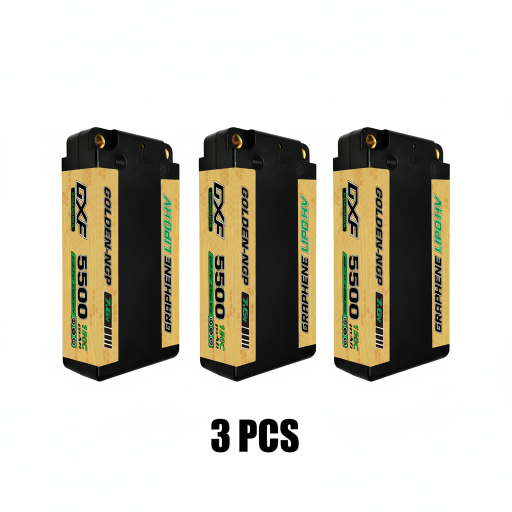 DXF 2S Shorty 7.6V 5500mAh 150C NGP PLUS Graphene Hardcase LiPo Battery with 5mm Bullet to Deans Plug for 1/10 RC Buggies, Touring Cars & Trucks (1-6 Pack Available)