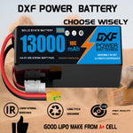 DXF SEMI-SOLID 12S 44.4V 13000mAh 10C Soft Case LiPo Battery with 8AWG Wire for UAVs & Drones (1-6 Pack)