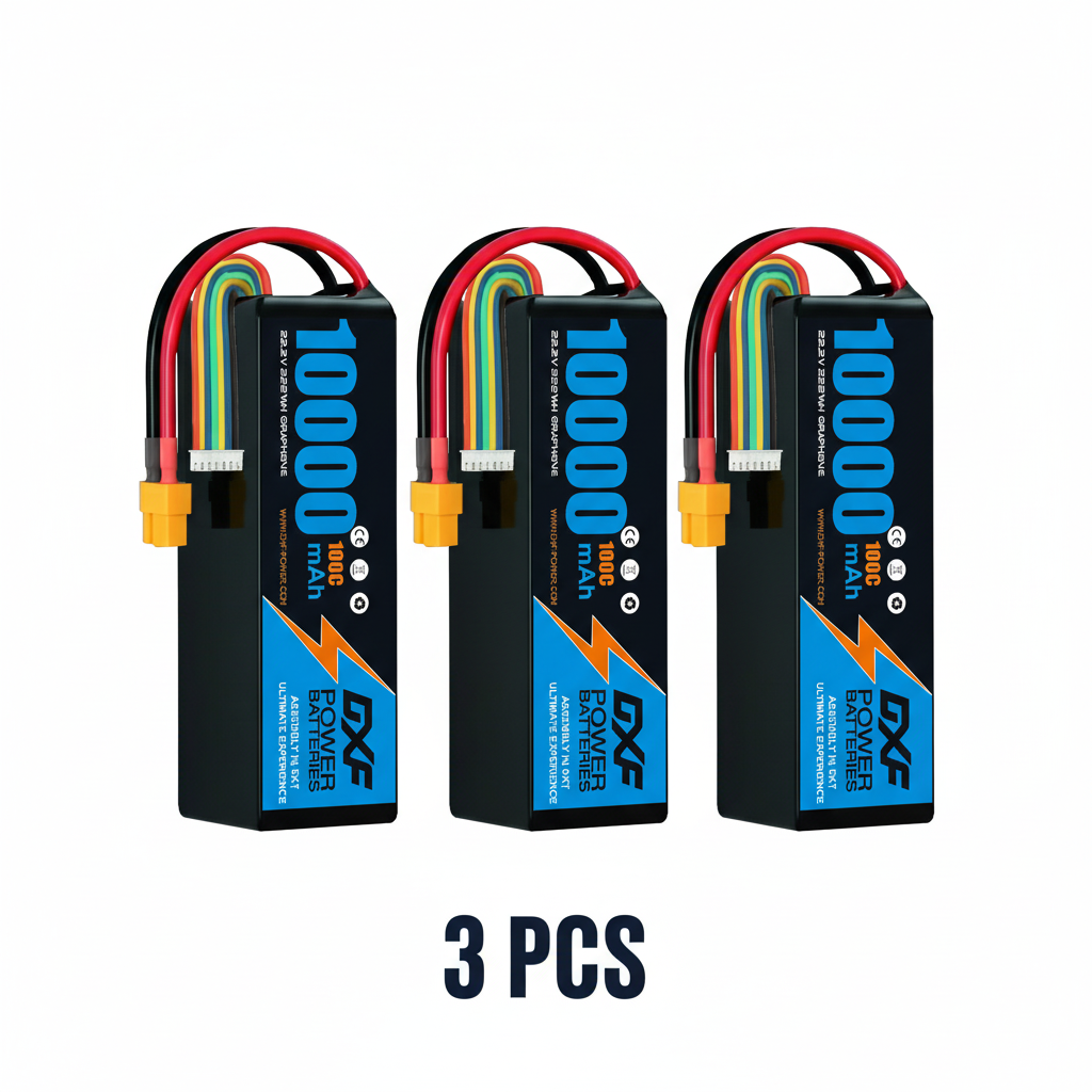 DXF 6S 22.2V 10000mAh 100C Softcase LiPo Battery with 10AWG XT60 for 1/8 RC Cars, Trucks, Buggies, Helicopters (1-6 Pack Available)