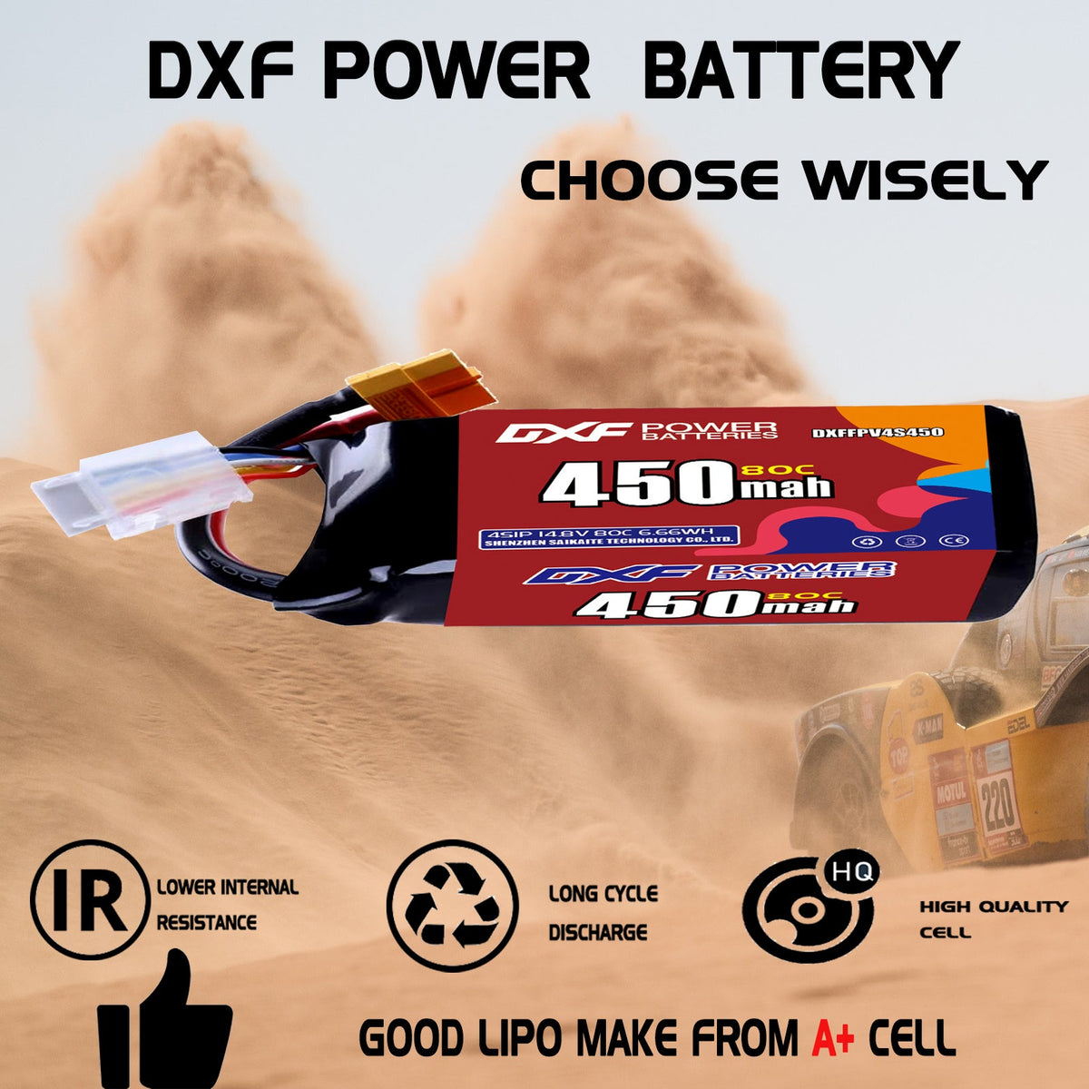 DXF LiPo Battery 4S 14.8V 450mAh 80C with PH2.0 / JST / XT30 / SM / XT60 / EC5 / XT90 for FPV Drone Whoop Micro Racing
