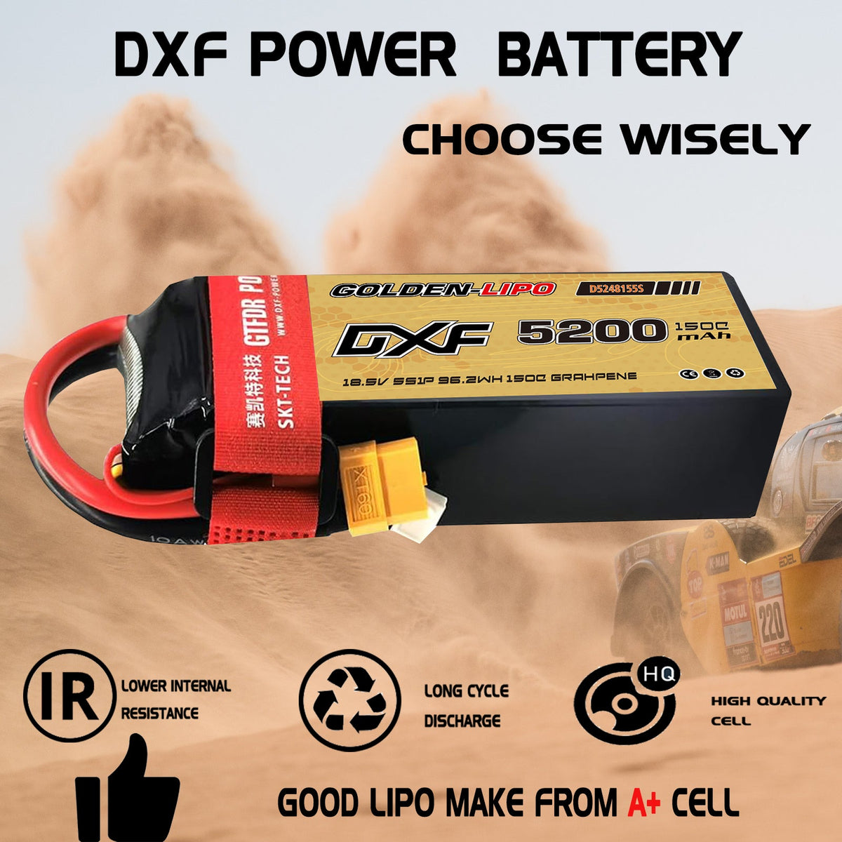 DXF Lipo Battery 5S 18.5V 5200mAh 150C Graphene Softcase with EC5 / T / TRX / XT60 / XT90 / XT150 / Q8s Plug for RC 1/8 1/10 Buggy Truck Car Off-Road Drone
