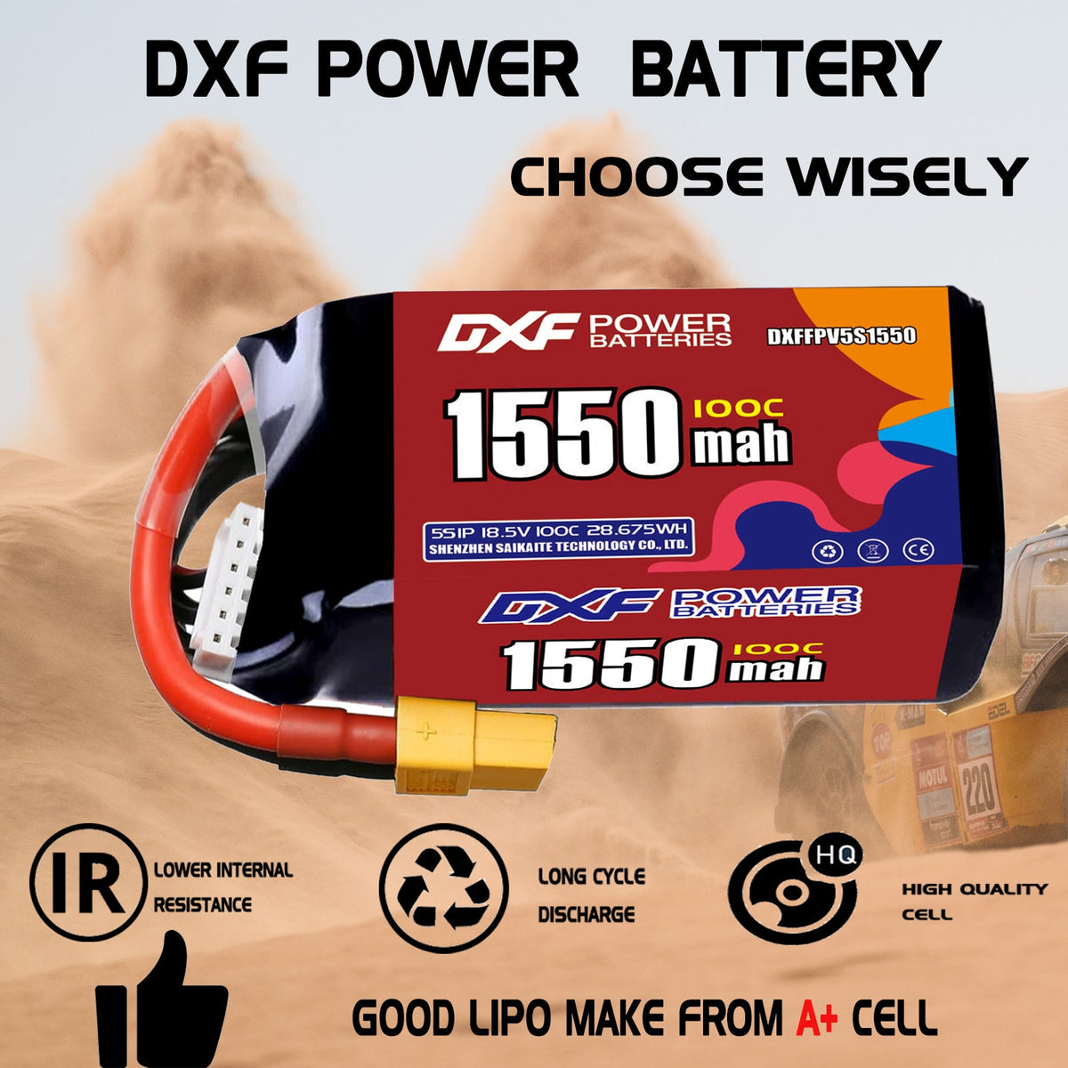 DXF 5S 18.5V 1550mAh 100C LiPo Battery for FPV Micro Drones (PH2.0 / JST / XT30 / SM / XT60 / EC5 / XT90 Options)