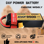 DXF LiPo Battery 4S 14.8V 9500mAh 150C Graphene Softcase with EC5 / T / TRX / XT60 / XT90 / XT150 / Q8s Plug for RC 1/8 1/10 Buggy Truck Car Off-Road Drone