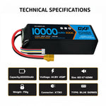 DXF 4S 14.8V 10000mAh 100C Graphene Softcase LiPo Battery with XT90 & 10AWG Wire (1-6 Pack)