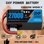 DXF 6S 22.2V 27000mAh 5C Soft Case LiPo Battery with 8AWG Wire for Toy Cars, Boats, UAVs & Drones (1-6 Pack)