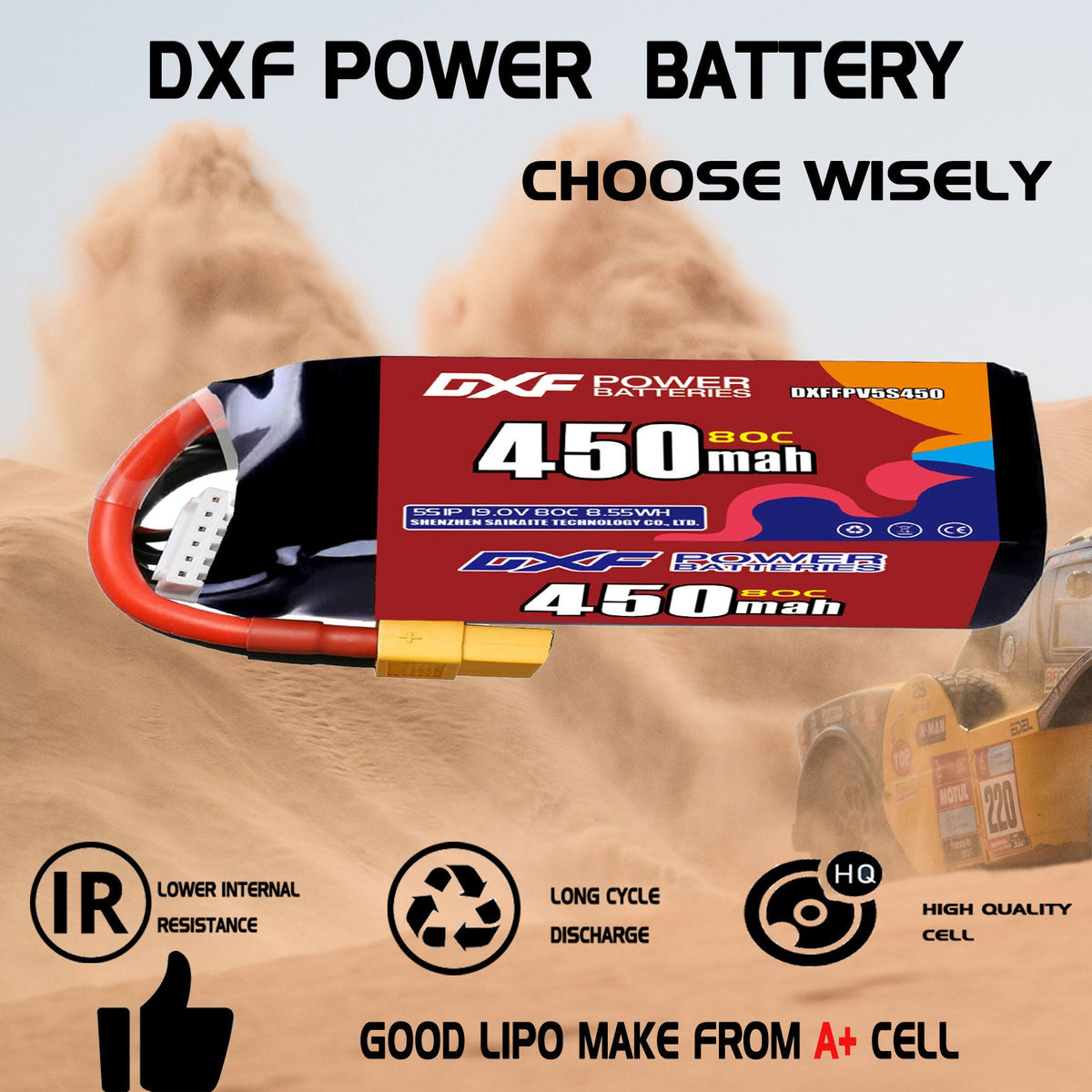 DXF 5S 18.5V 450mAh 80C LiPo Battery for FPV Micro Drones (PH2.0 / JST / XT30 / SM / XT60 / EC5 / XT90 Options)