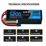 DXF 6S 22.2V 5200mAh 80C Graphene Softcase LiPo Battery with EC5 & 10AWG Wire (1-6 Pack)