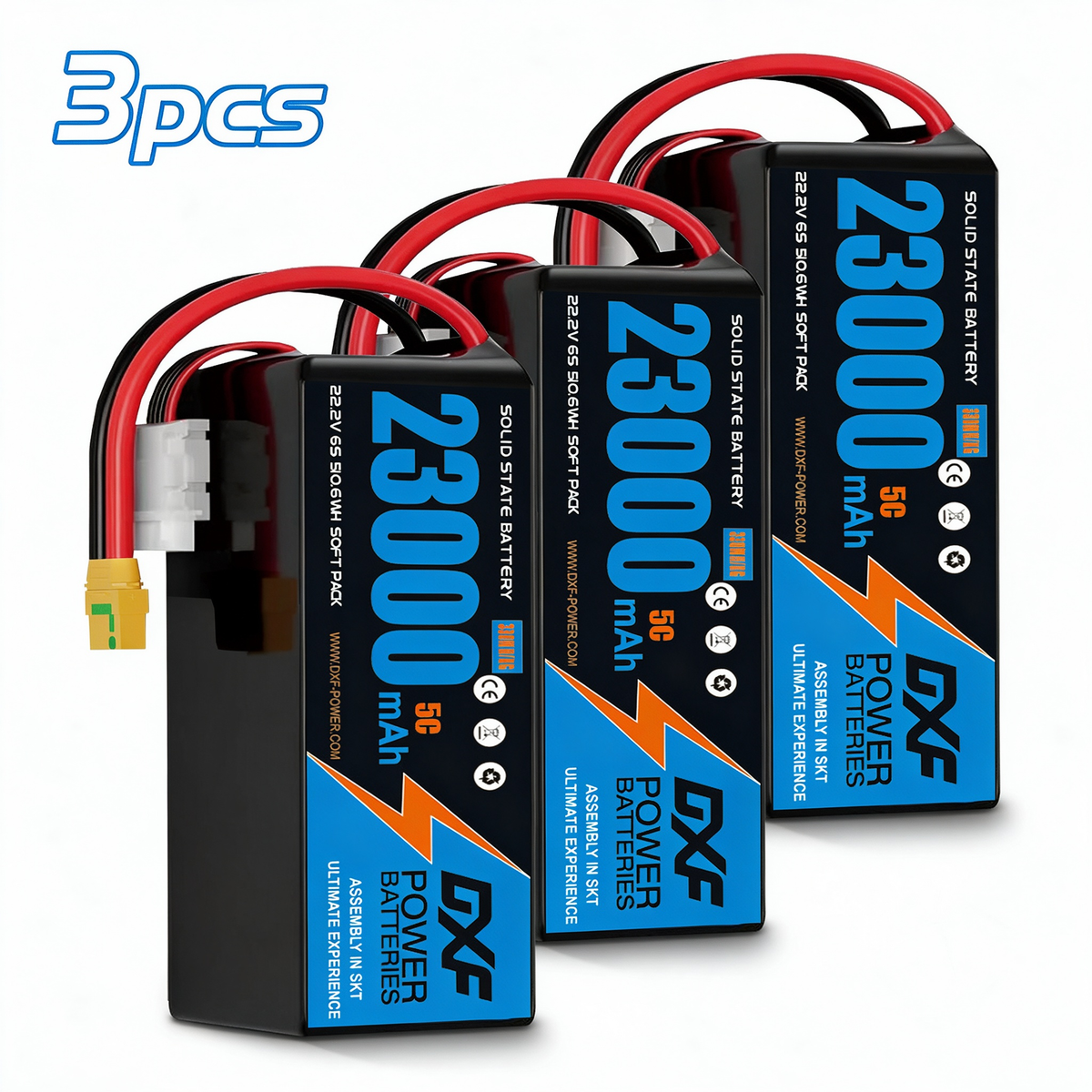 DXF SEMI-SOLID 6S 22.2V 23000mAh 5C Soft Case LiPo Battery with 8AWG Wire for Toy Cars, Toy Boats, UAVs & Drones (1-6 Pack)