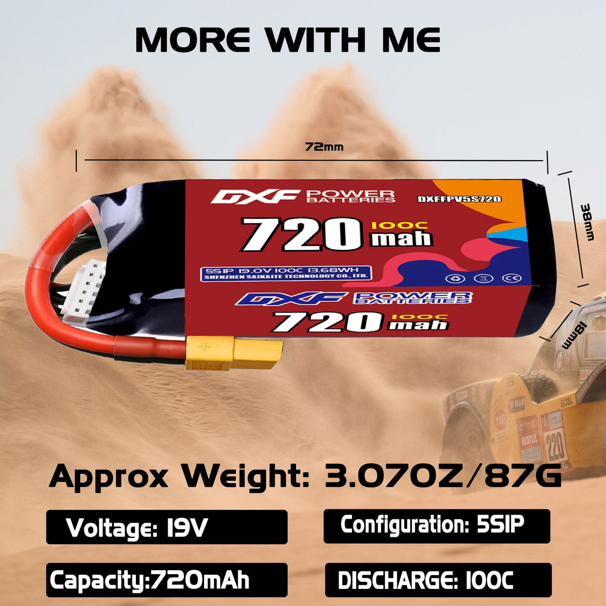 DXF 5S 19.0V 720mAh 100C LiPo Battery for FPV Micro Drones (PH2.0 / JST / XT30 / SM / XT60 / EC5 / XT90 Options)