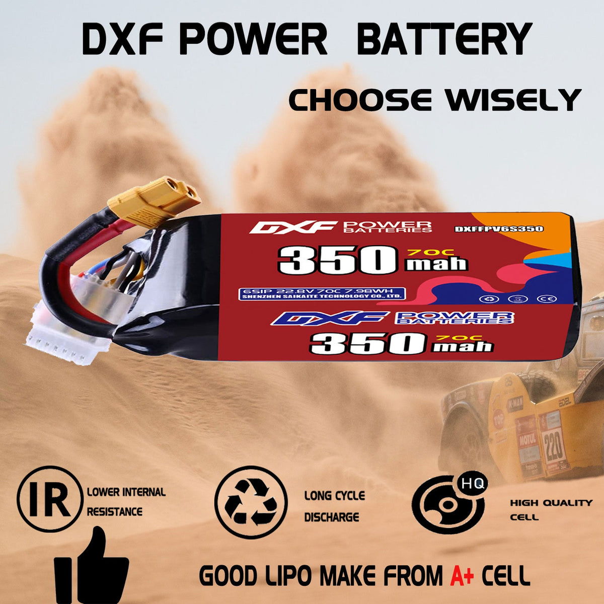 DXF LiPo Battery 6S HV 22.8V 350mAh 70C with PH2.0 / JST / XT30 / SM / XT60 / EC5 / XT90 for FPV Drone Whoop Micro Racing