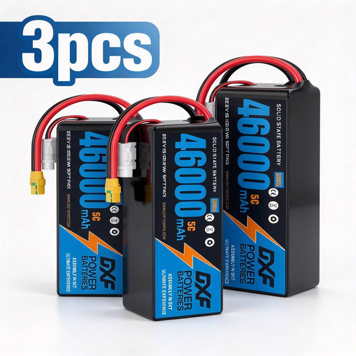 DXF 6S 22.2V 46000mAh 5C Soft Case LiPo Battery with 8AWG Wire for Toy Cars, Boats, UAVs & Drones (1-6 Pack)