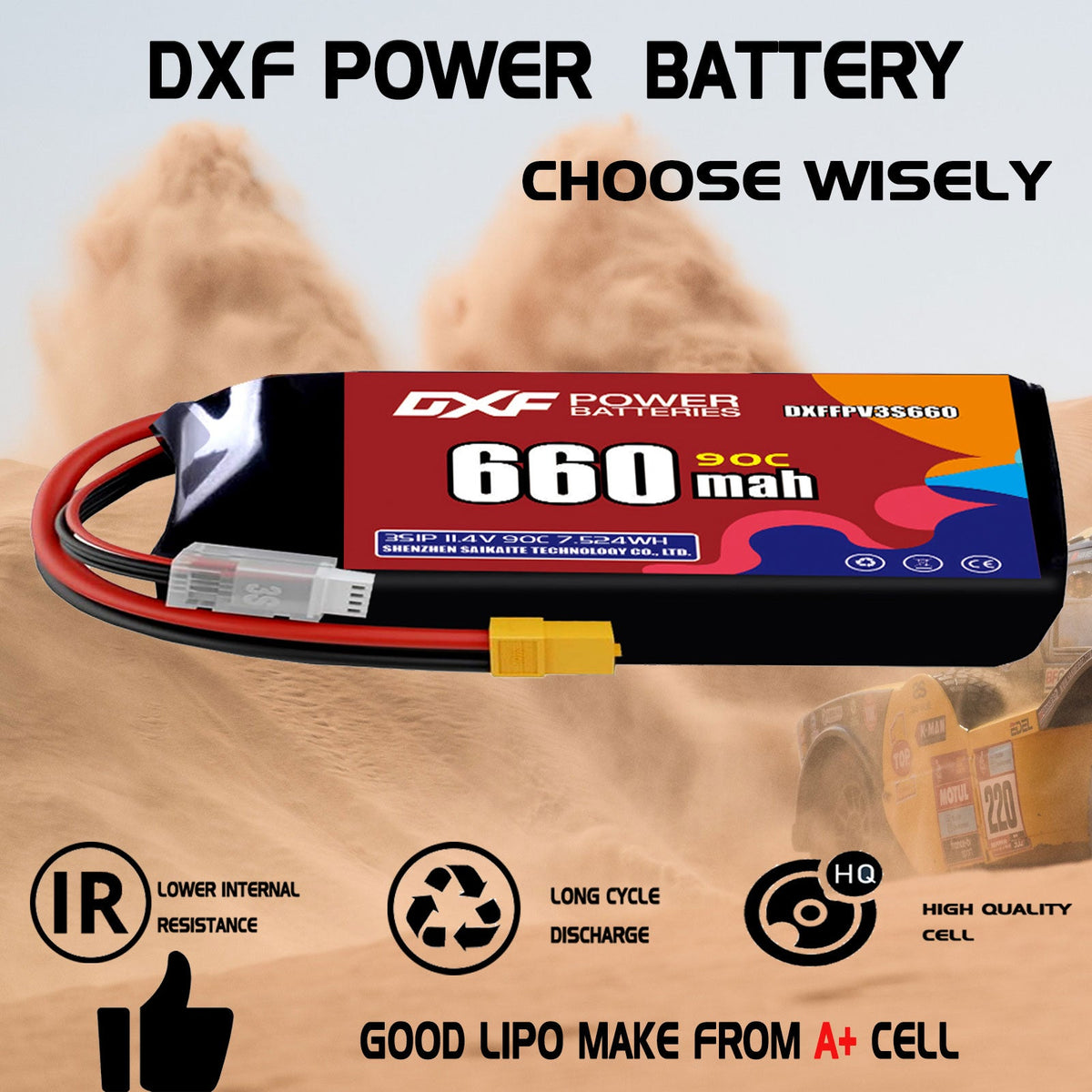 DXF 3S 11.4V 550mAh 100C LiPo Battery for FPV Micro Drones (PH2.0 / JST / XT30 / SM / XT60 / EC5 / XT90 Options)