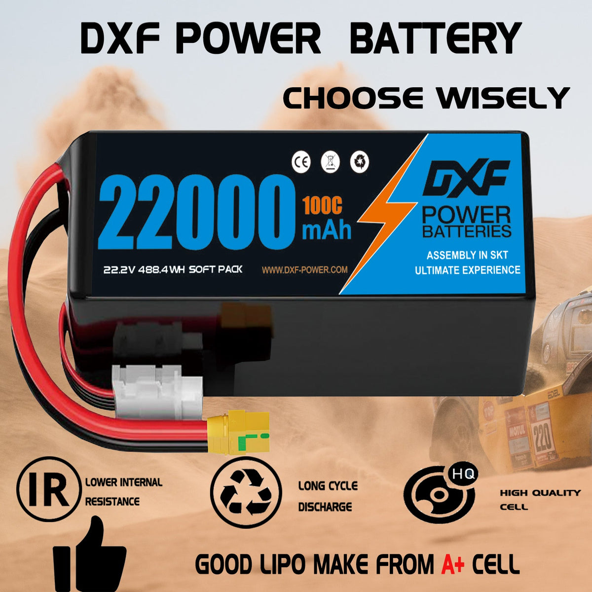 DXF LiPo Battery 6S 22.2V 22000mAh 100C Graphene Softcase Blue with EC5 / T / TRX / XT60 / XT90 / XT150 / Q8s Plug for RC 1/8 1/10 Buggy Truck Car Off-Road Drone
